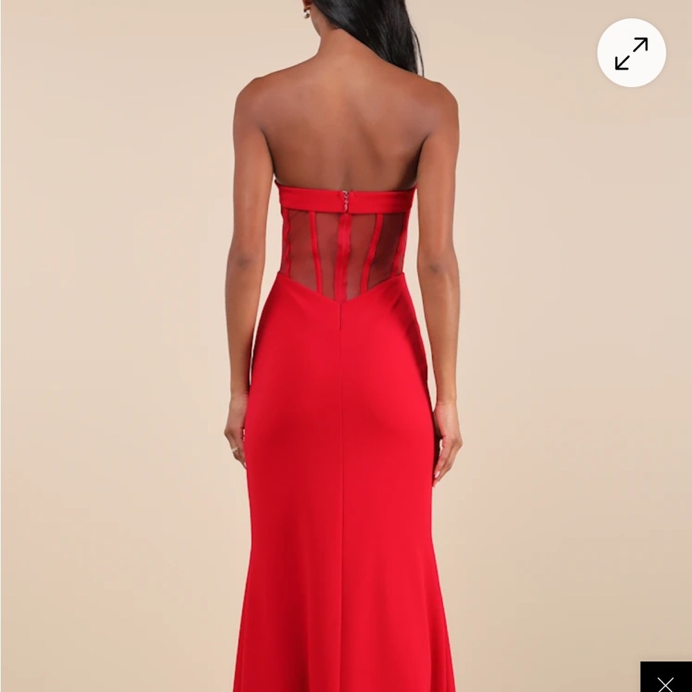 Lulu's Elegant Strapless Red Gown - Picture 4 of 4